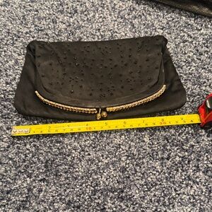 Vintage silk Elegant Black Clutch with Beaded Detail